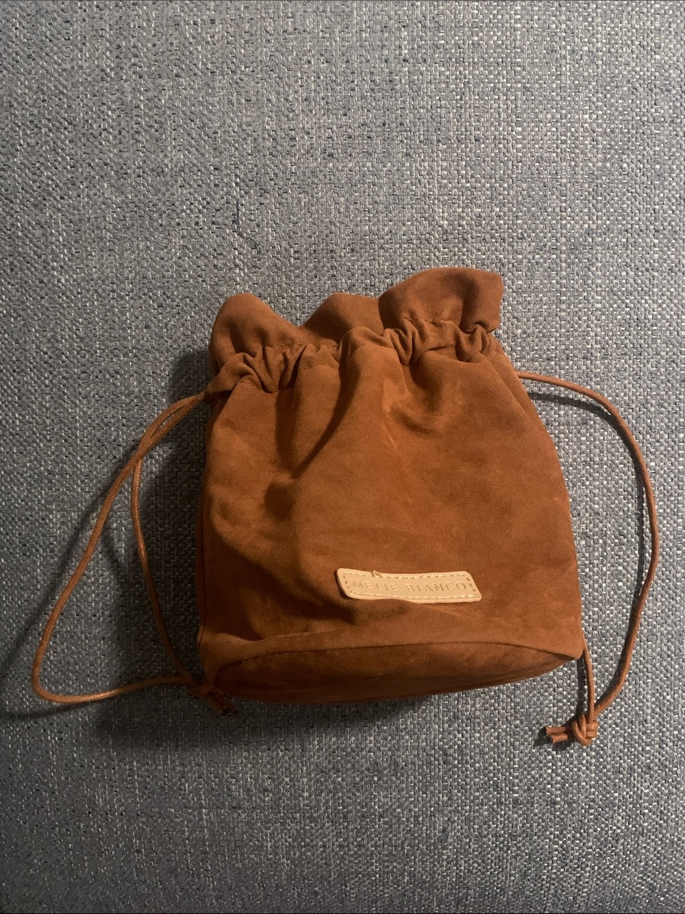 Melie Bianco Rust Suede Drawstring Mini Bag